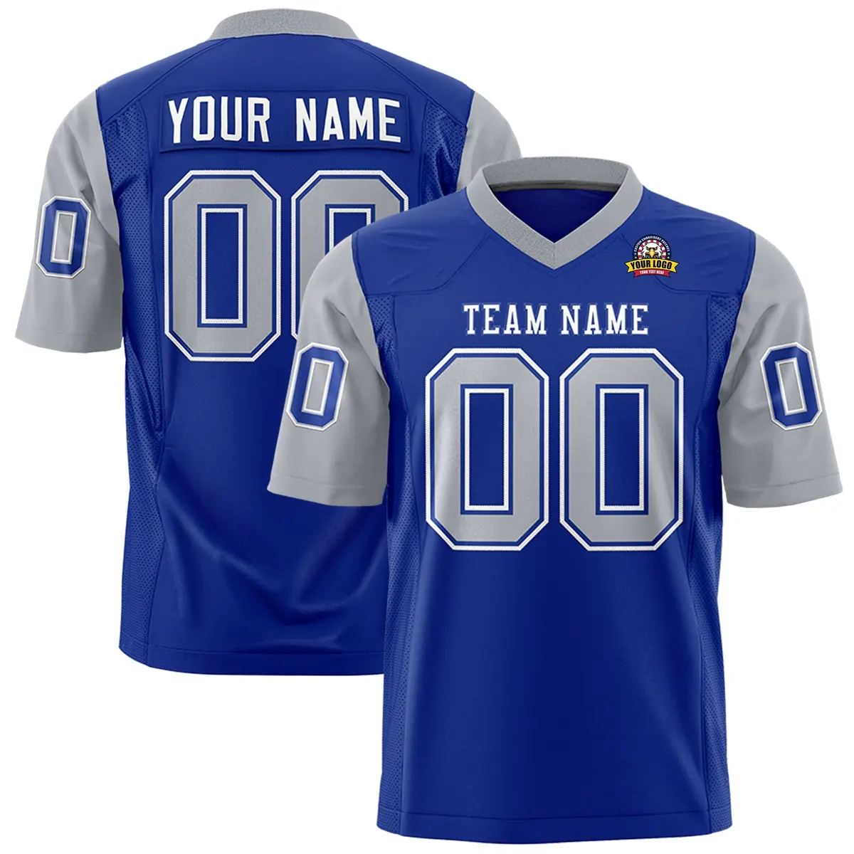 Royal Gray Raglan Sleeves Authentic Football Jersey