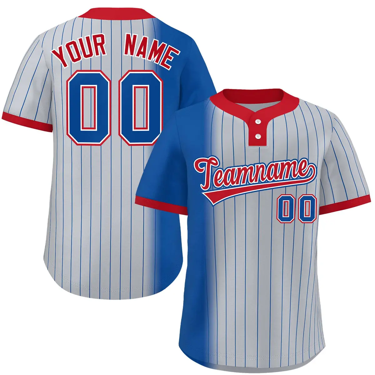 Royal Gray-Red Gradient Stripe Two-Button Softball Jersey
