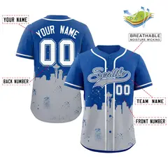 Royal Gray Seattle City Nightscape Authentic Baseball Jersey 2