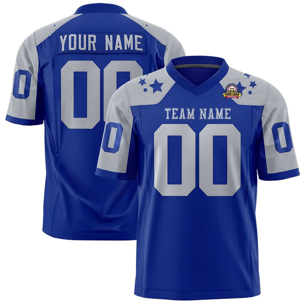 Royal Gray Shoulder Star Pattern Flag Football Jersey