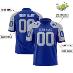 Royal Gray Shoulder Star Pattern Flag Football Jersey 2