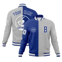 Royal Gray Split Letterman Varsity Full-Snap Baseball Jacket