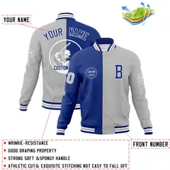 Royal Gray Split Letterman Varsity Full-Snap Baseball Jacket 4