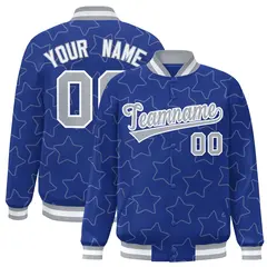 Royal Gray Star Pattern Varsity Letterman Baseball Jacket 1