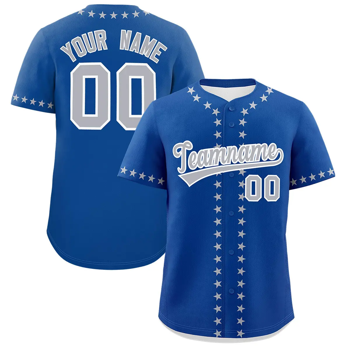 Royal Gray Star Ribbing Authentic Baseball Jersey