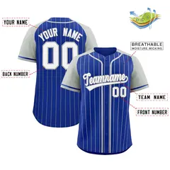 Royal Gray Stripe Raglan Sleeves Fashion Baseball Jersey 2