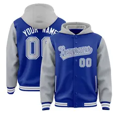 Royal Gray Two Tone Full-Snap Raglan Sleeves Varsity Letterman Jacket Hoodie 1