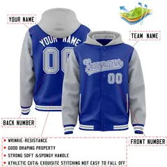 Royal Gray Two Tone Full-Snap Raglan Sleeves Varsity Letterman Jacket Hoodie 4