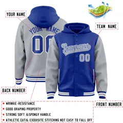 Royal Gray Two Tone Full-Snap Raglan Sleeves Varsity Letterman Jacket Hoodie 4