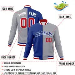 Royal Gray Two Tone Split Full-Snap Varsity Letterman Jacket 4
