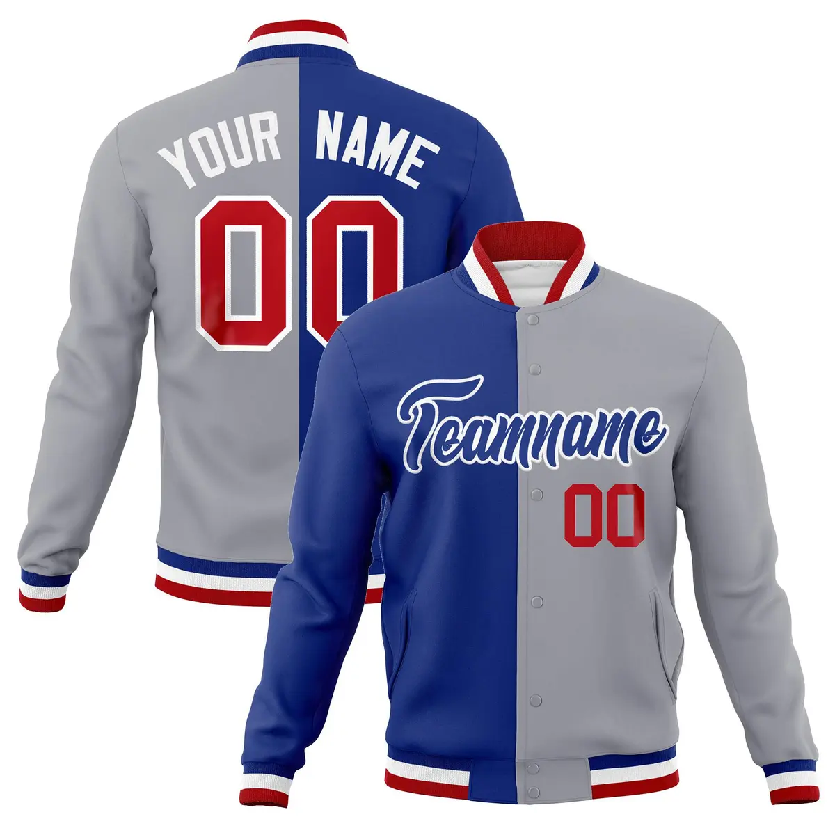 Royal Gray Two Tone Split Full-Snap Varsity Letterman Jacket