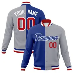 Royal Gray Two Tone Split Full-Snap Varsity Letterman Jacket
