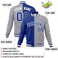 Royal Gray Two Tone Split Full-Snap Varsity Letterman Jacket 4