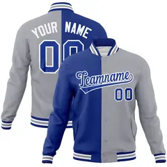 Royal Gray Two Tone Split Full-Snap Varsity Letterman Jacket 1