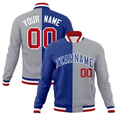 Royal Gray Two Tone Split Full-Snap Varsity Letterman Jacket 1