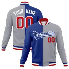 Royal Gray Two Tone Split Full-Snap Varsity Letterman Jacket 1