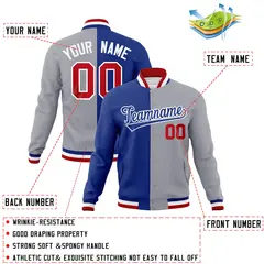 Royal Gray Two Tone Split Full-Snap Varsity Letterman Jacket 4