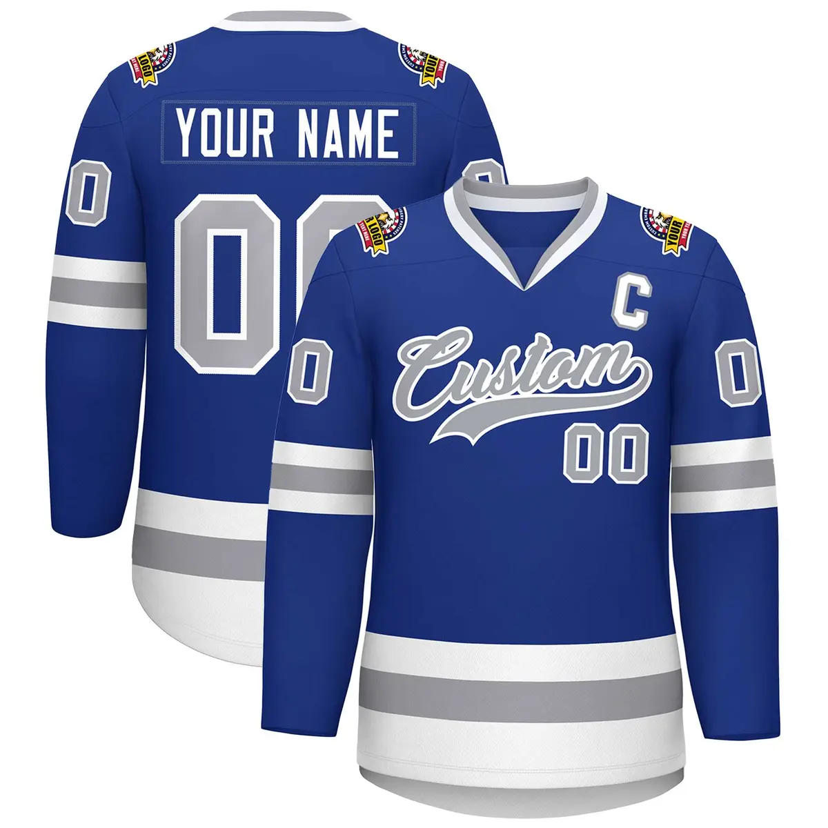 Royal Gray-White Classic Hockey Jersey