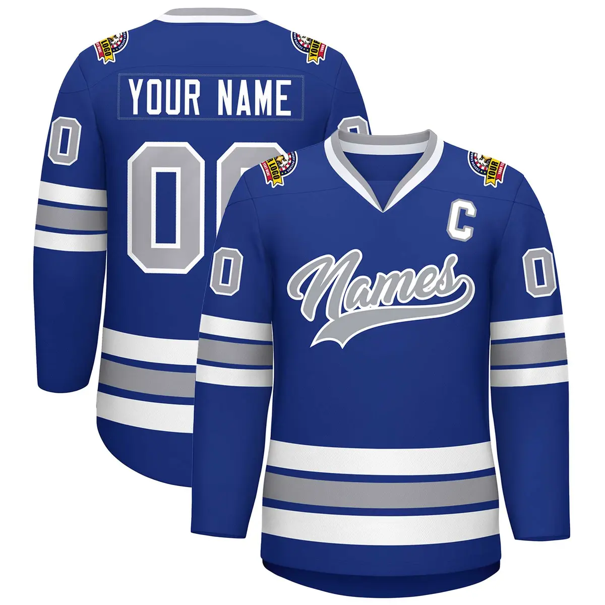 Royal Gray-White Classic Hockey Jersey
