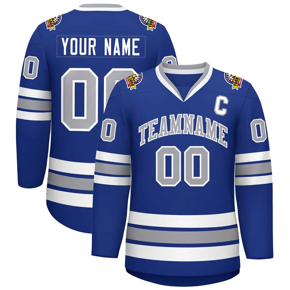 Royal Gray-White Classic Hockey Jersey
