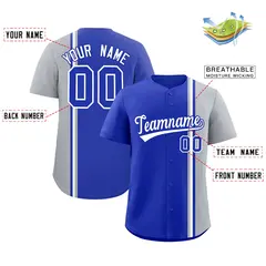 Royal Gray White Color Block Authentic Baseball Jersey 2