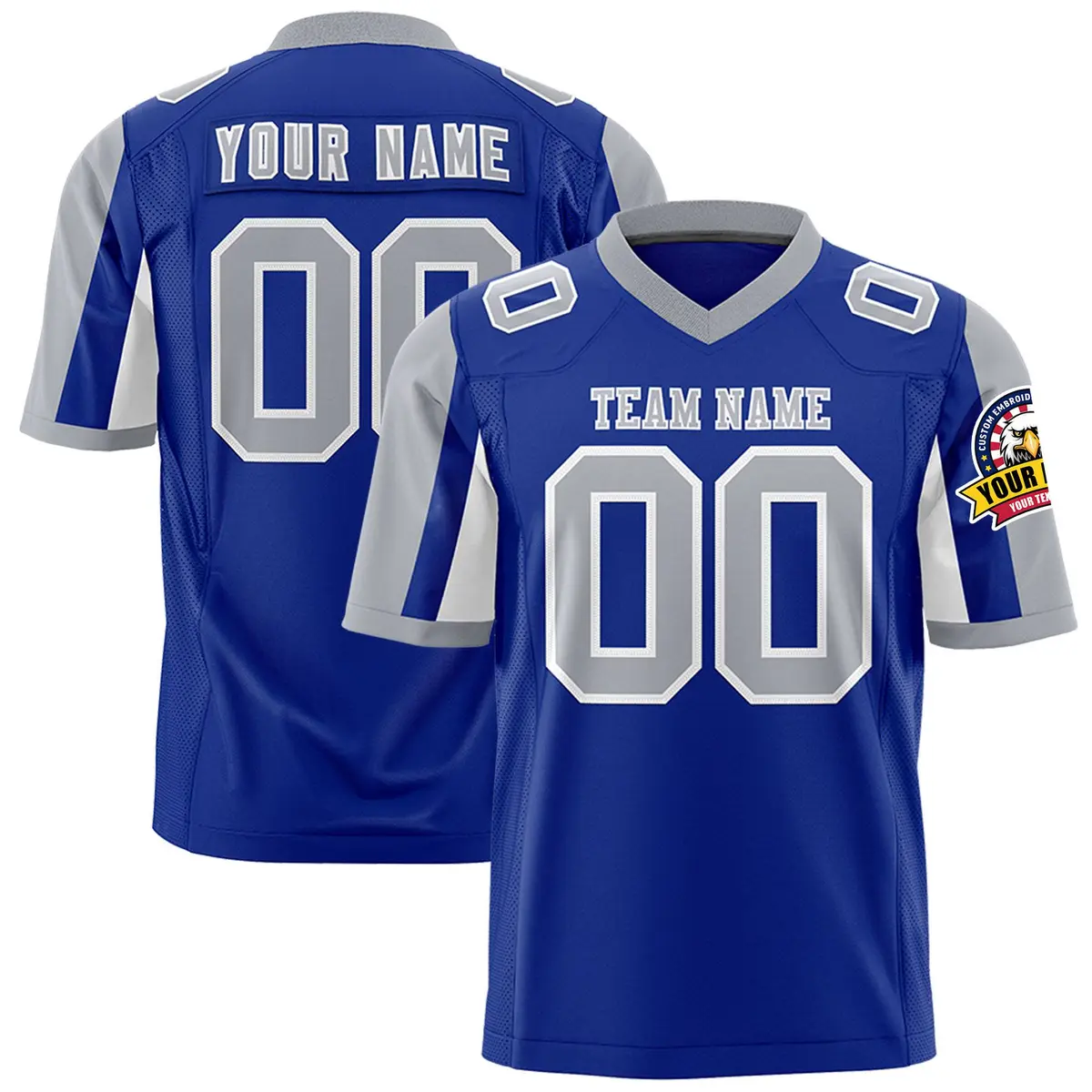 Royal Gray-White Color Block Raglan Sleeves Football Jersey