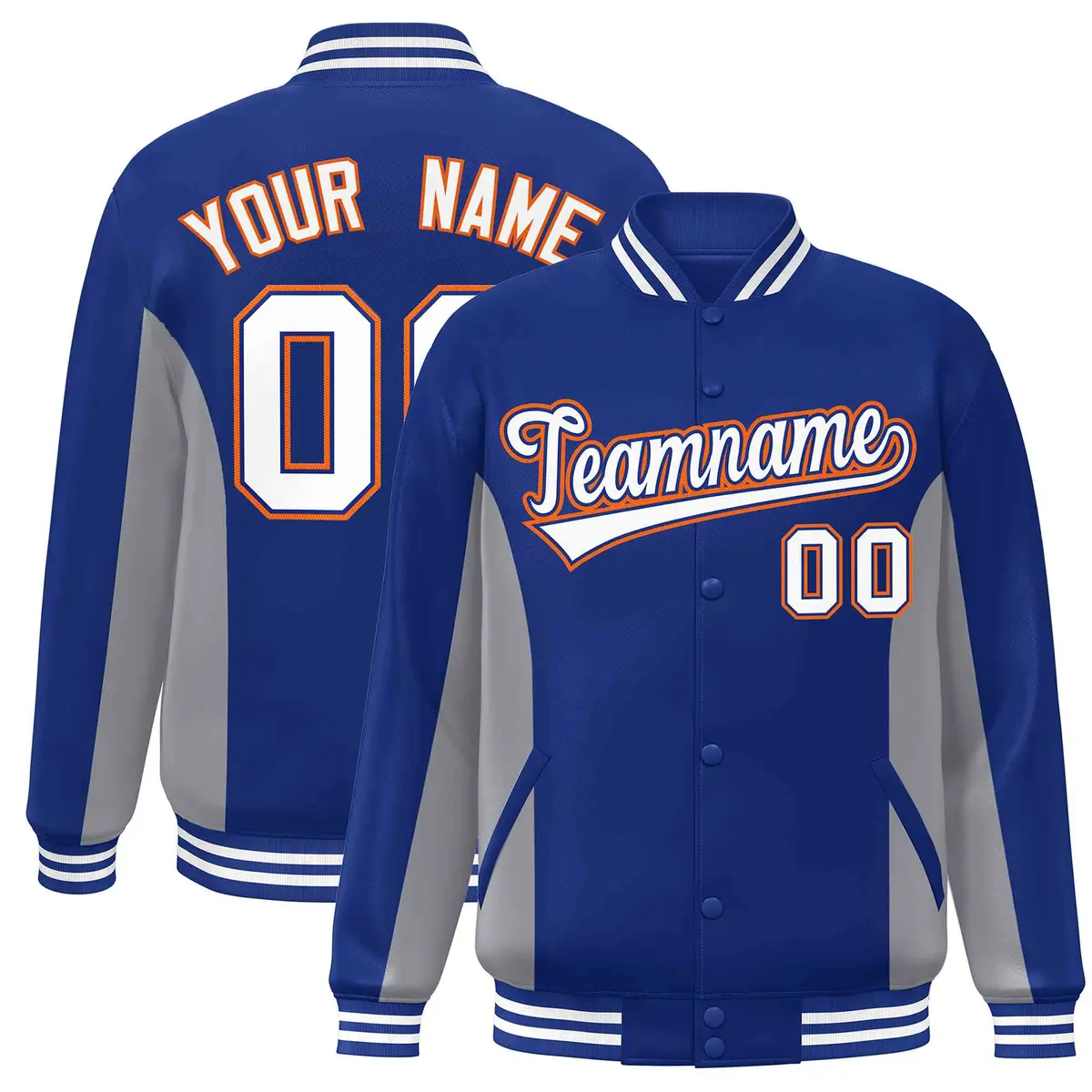 Royal Gray-White Color Block Varsity Letterman Baseball Jacket