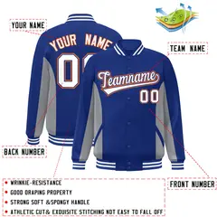 Royal Gray-White Color Block Varsity Letterman Baseball Jacket 2