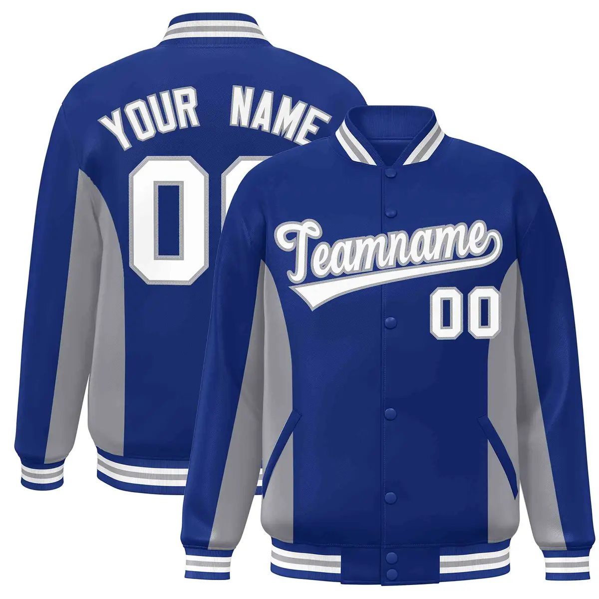 Royal Gray-White Color Block Varsity Letterman Baseball Jacket
