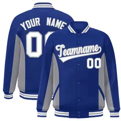 Royal Gray-White Color Block Varsity Letterman Baseball Jacket 1