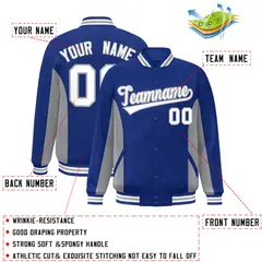 Royal Gray-White Color Block Varsity Letterman Baseball Jacket 2