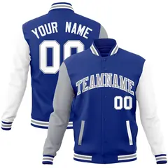 Royal Gray-White Raglan Varsity Full-Snap Letterman Jacket