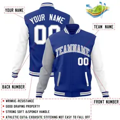 Royal Gray-White Raglan Varsity Full-Snap Letterman Jacket 4