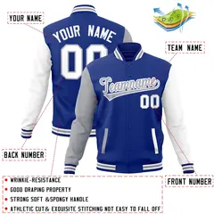 Royal Gray-White Raglan Varsity Full-Snap Letterman Jacket 4