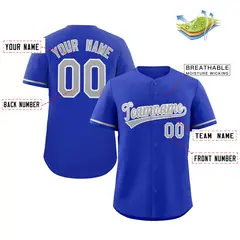 Royal Gray-White Solid Authentic Classic Baseball Jersey 2