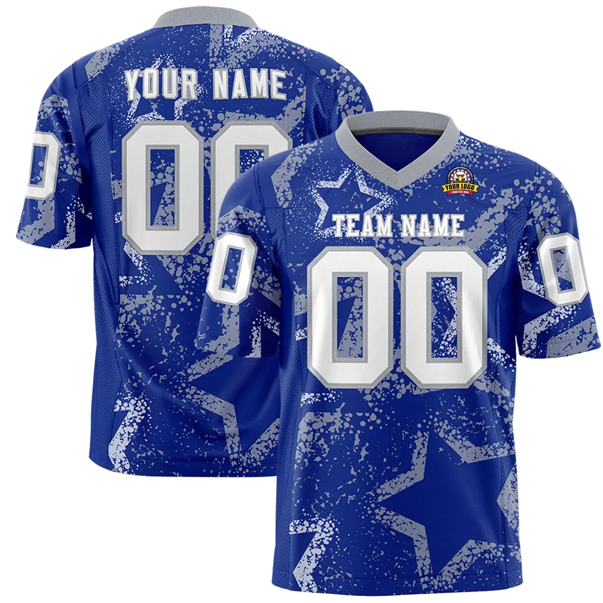 Royal Gray-White Star Graffiti Authentic Football Jersey