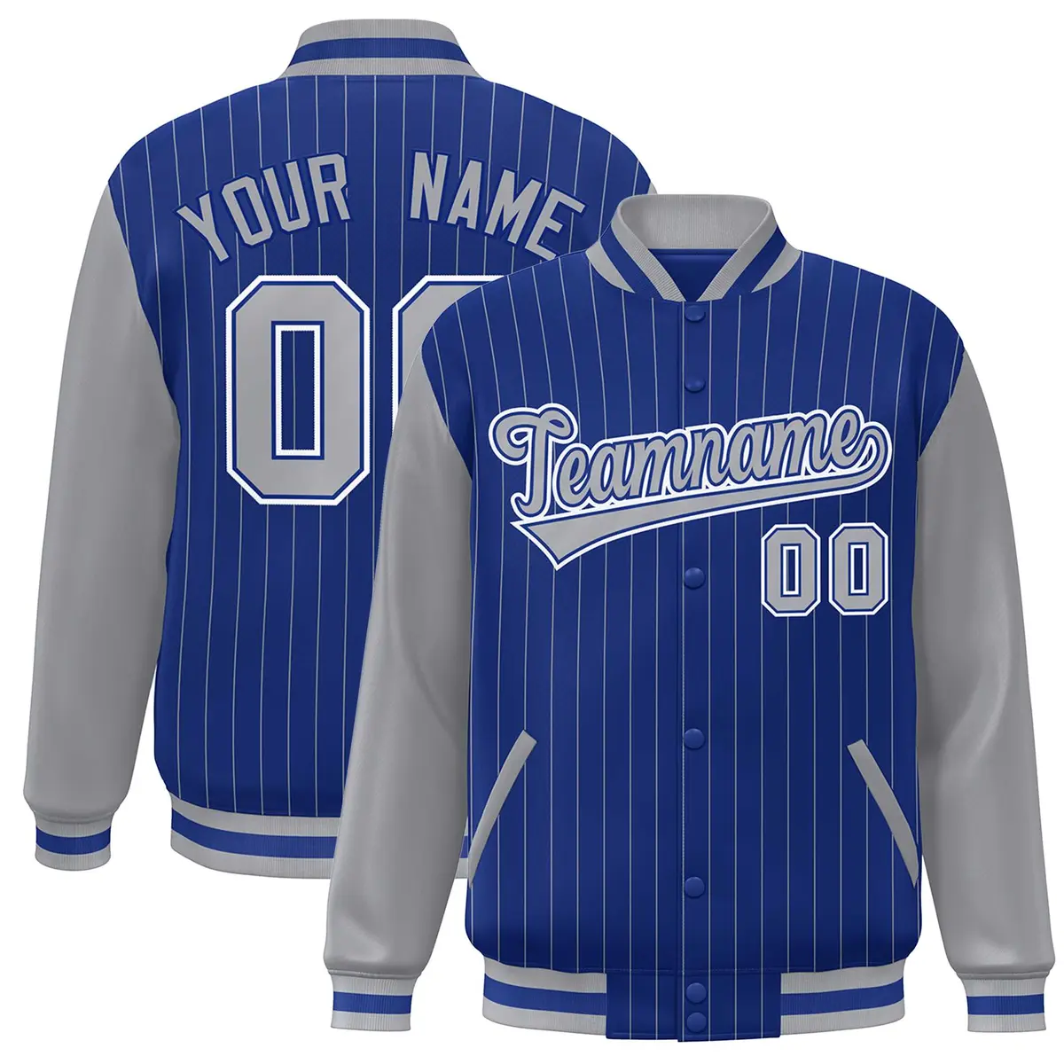 Royal Gray White Stripe Raglan Varsity Bomber Jacket