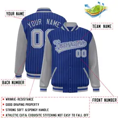 Royal Gray White Stripe Raglan Varsity Bomber Jacket 2