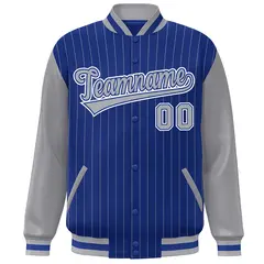Royal Gray White Stripe Raglan Varsity Bomber Jacket 3