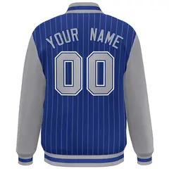 Royal Gray White Stripe Raglan Varsity Bomber Jacket 4