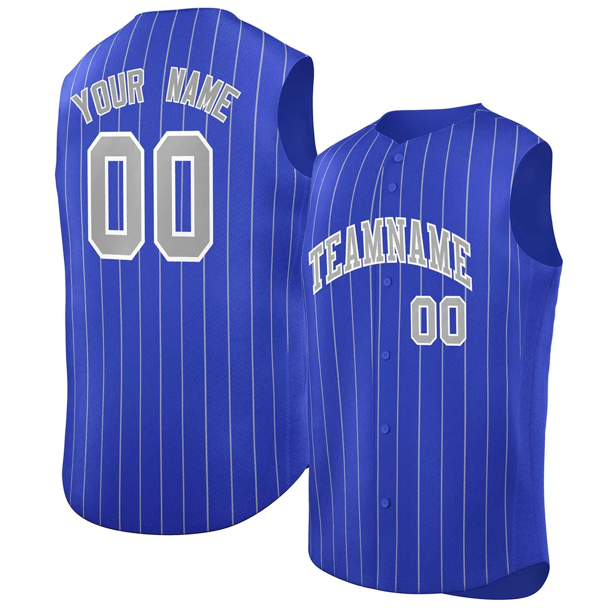 Royal Gray-White Striped Sleeveless Fashion Baseball Jersey