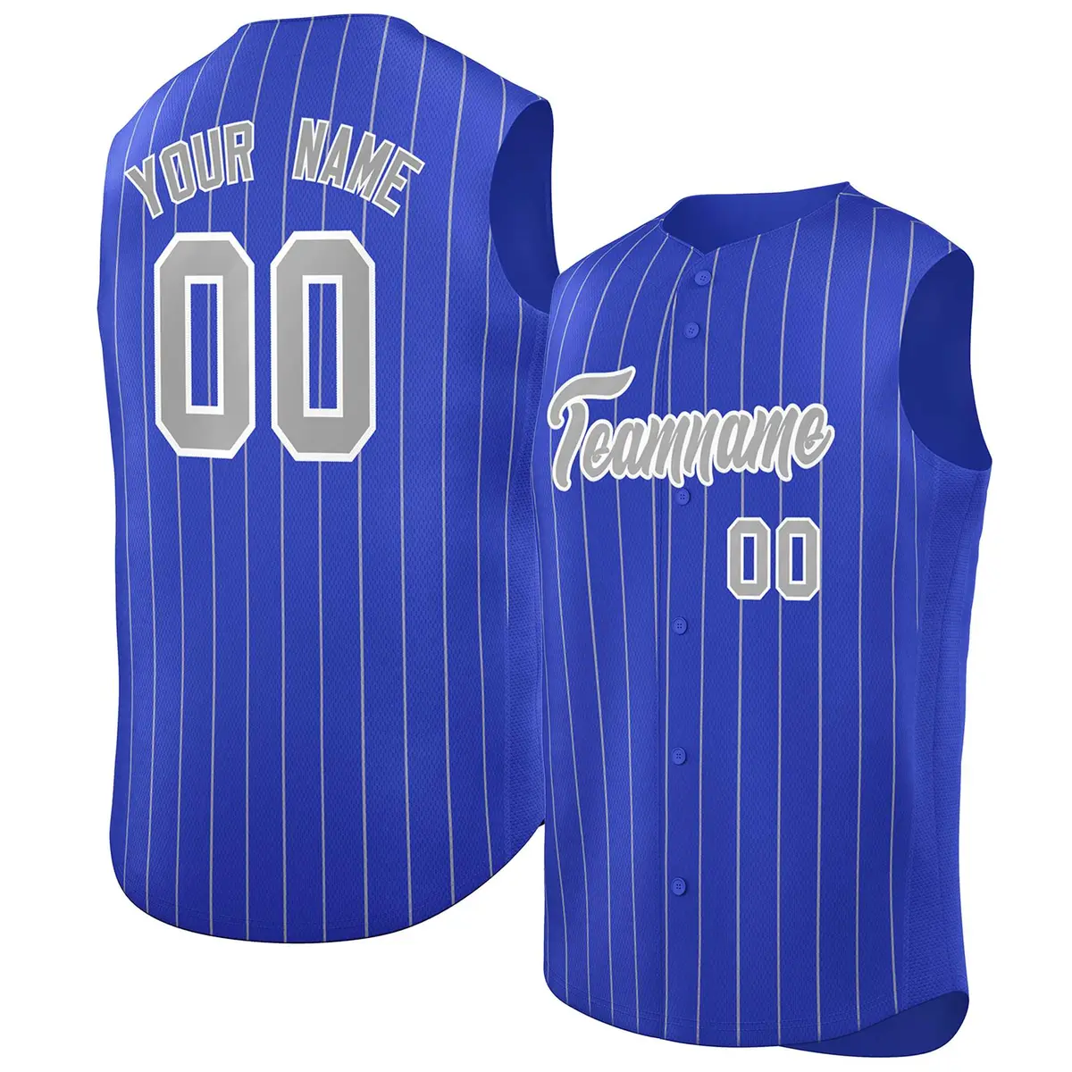 Royal Gray-White Striped Sleeveless Fashion Baseball Jersey