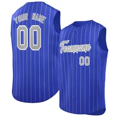 Royal Gray-White Striped Sleeveless Fashion Baseball Jersey