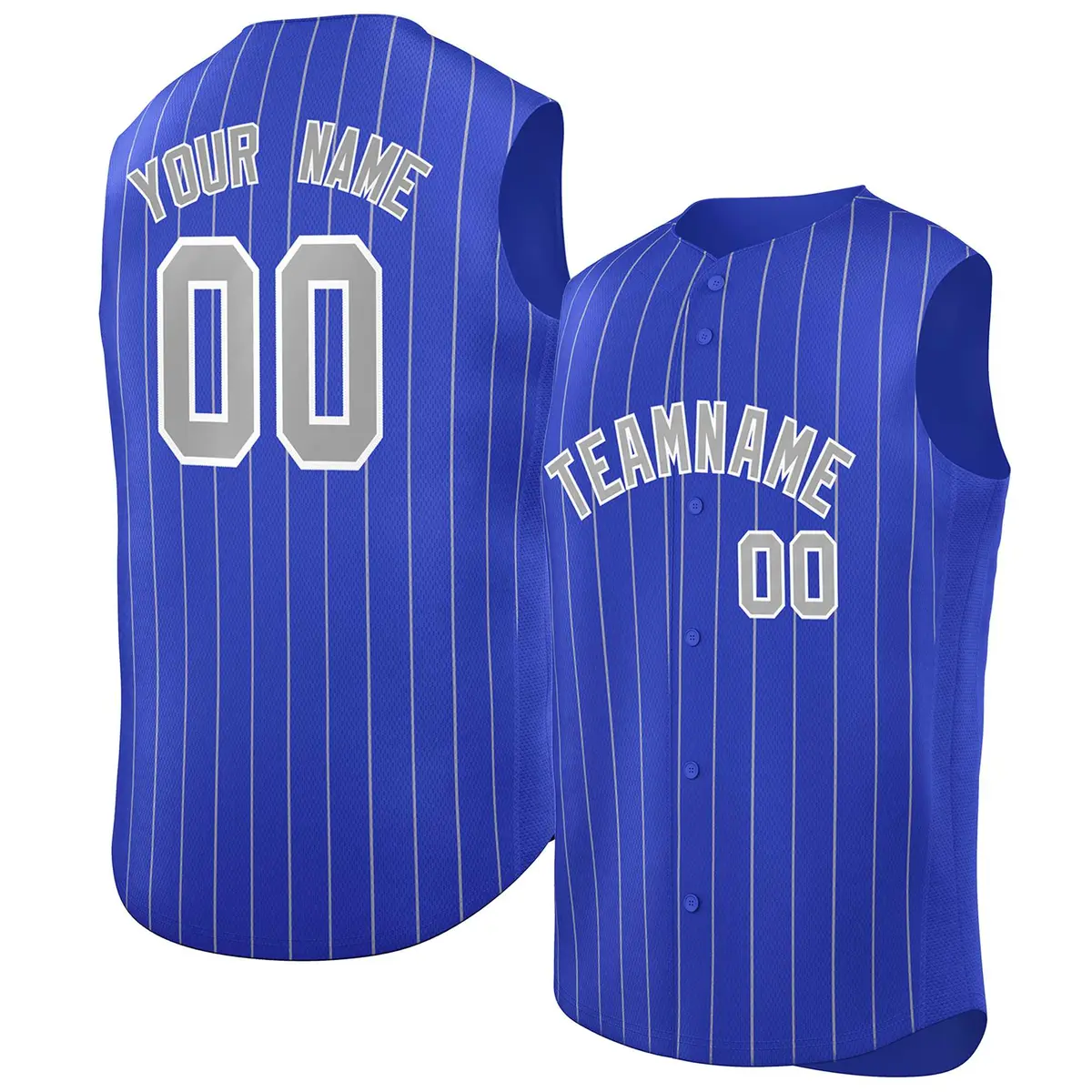 Royal Gray-White Striped Sleeveless Fashion Baseball Jersey