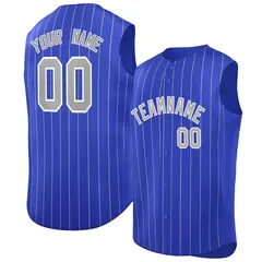 Royal Gray-White Striped Sleeveless Fashion Baseball Jersey