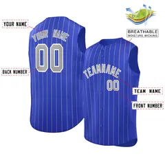 Royal Gray-White Striped Sleeveless Fashion Baseball Jersey 2