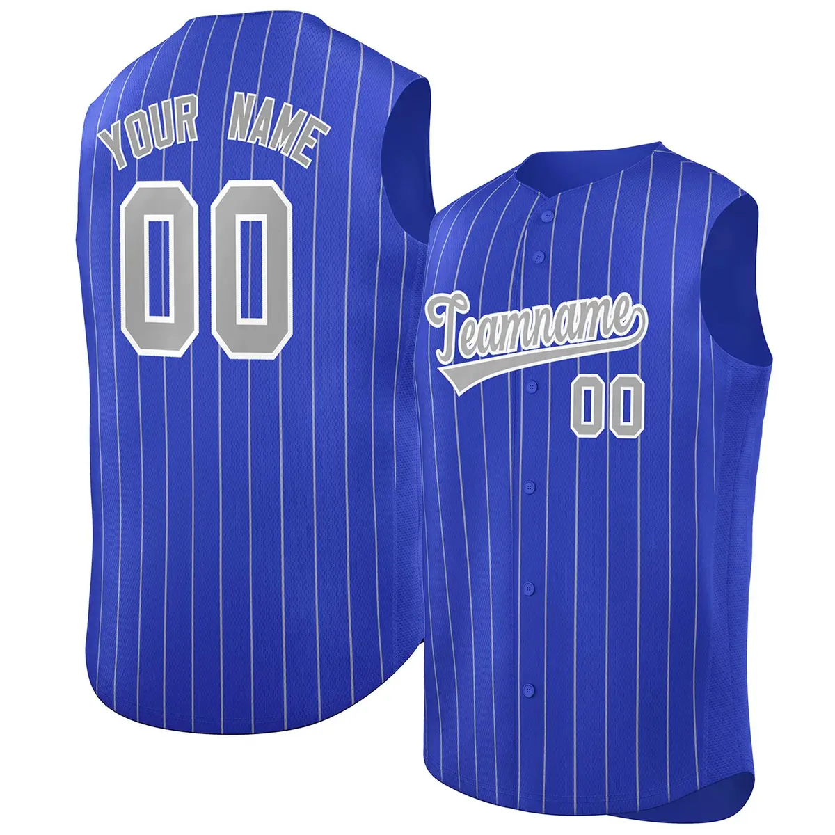 Royal Gray-White Striped Sleeveless Fashion Baseball Jersey