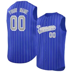 Royal Gray-White Striped Sleeveless Fashion Baseball Jersey