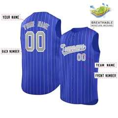 Royal Gray-White Striped Sleeveless Fashion Baseball Jersey 2