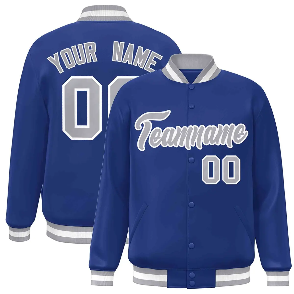 Royal Gray-White Varsity Full-Snap Letterman Jacket